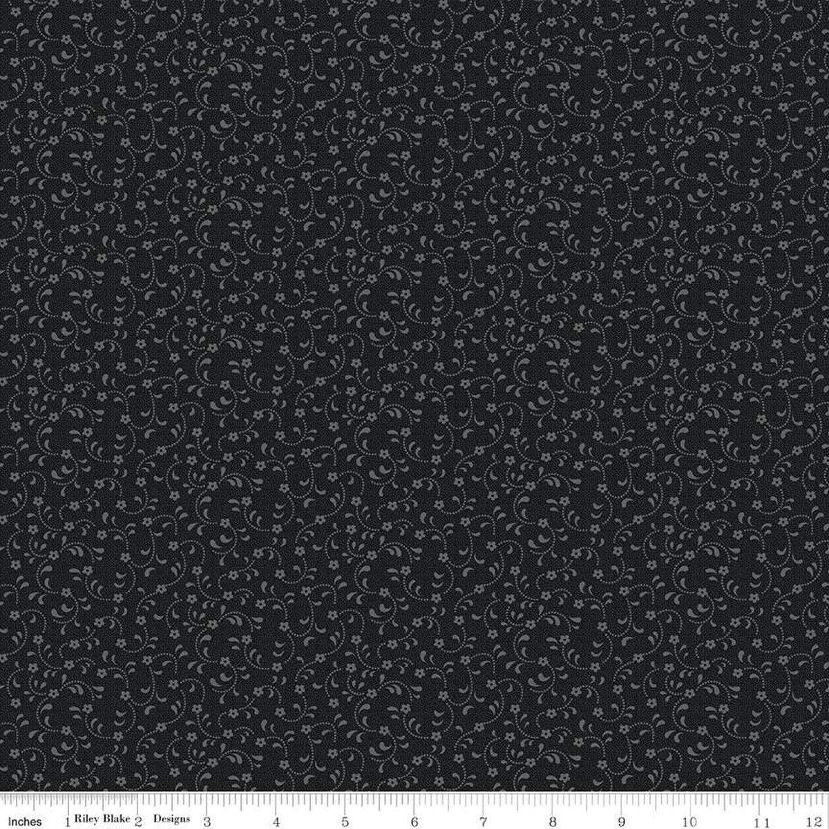 Riley Blake Floret Color Black Quilting Cotton Fabric- Black