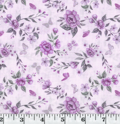Pink Roses & Butterflies Poly Cotton Fabric