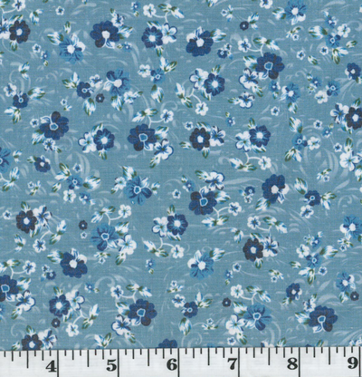 Teal Floral Poly Cotton Fabric