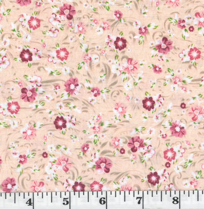 Peach Flowers Poly Cotton Fabric