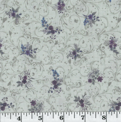 Light Green with Purple Flower Clusters Poly Cotton Fabric