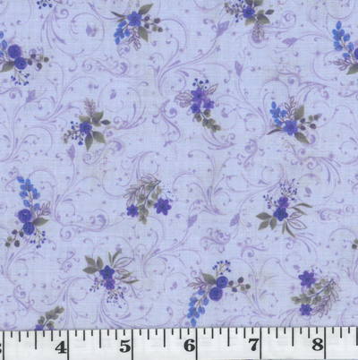 Purple Flower Clusters Poly Cotton Fabric - 1 1/4 yds