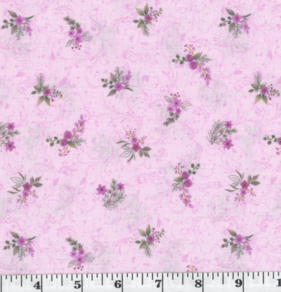 Pink Flower Clusters Poly Cotton Fabric