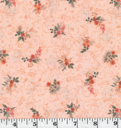 Peach Flower Clusters Poly Cotton Fabric