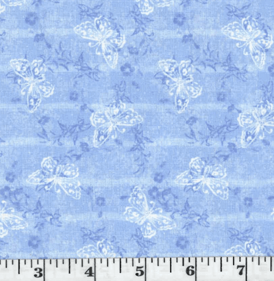 Sky Blue Butterflies Linen-Look Poly Cotton Fabric