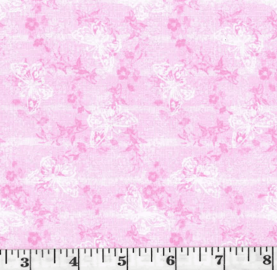 Pink Butterflies Linen-Look Poly Cotton Fabric