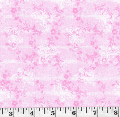 Pink Butterflies Linen-Look Poly Cotton Fabric