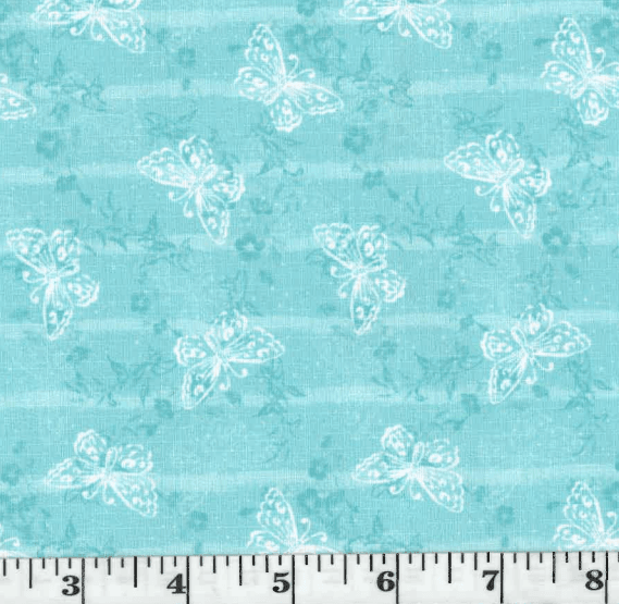 Aqua Butterflies Linen-Look Poly Cotton Fabric