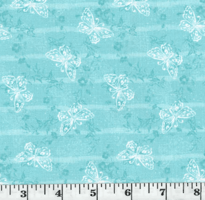 Aqua Butterflies Linen-Look Poly Cotton Fabric