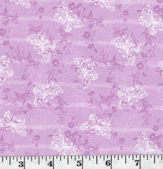 Orchid Butterflies Linen-Look Poly Cotton Fabric