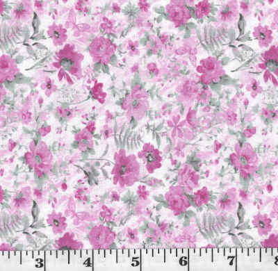 Rose Tossed Wildflowers Linen-Look Poly Cotton Fabric