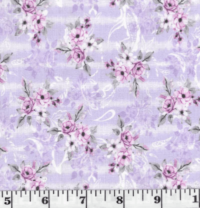 Lavender Flower Clusters Linen-Look Poly Cotton Fabric