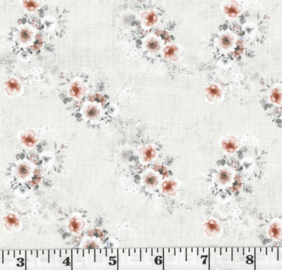 Peach Bouquet Linen-Look Poly Cotton Fabric