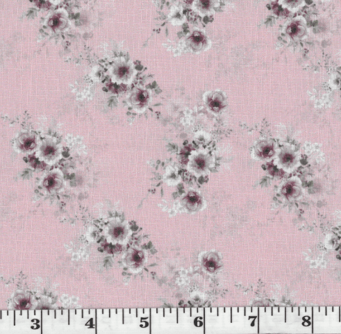 Mauve Bouquet Linen-Look Poly Cotton Fabric