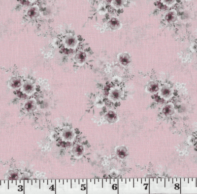 Mauve Bouquet Linen-Look Poly Cotton Fabric