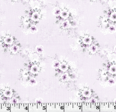 Light Lavender Bouquet Linen-Look Poly Cotton Fabric
