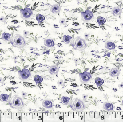 Purple Floral Linen-Look Poly Cotton Fabric