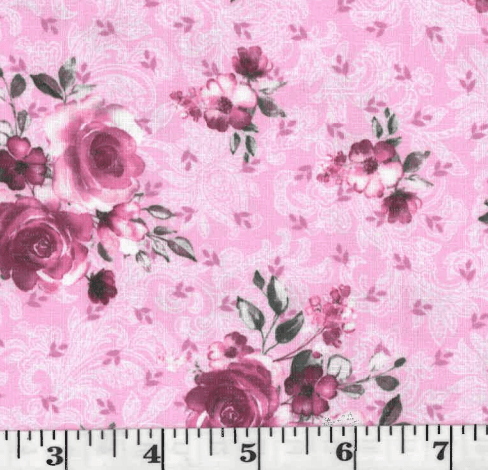 Pink Floral Linen-Look Poly Cotton Fabric