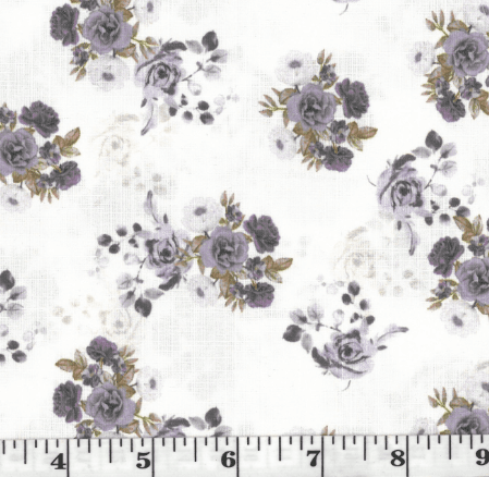 Purple Floral Linen-Look Poly Cotton Fabric