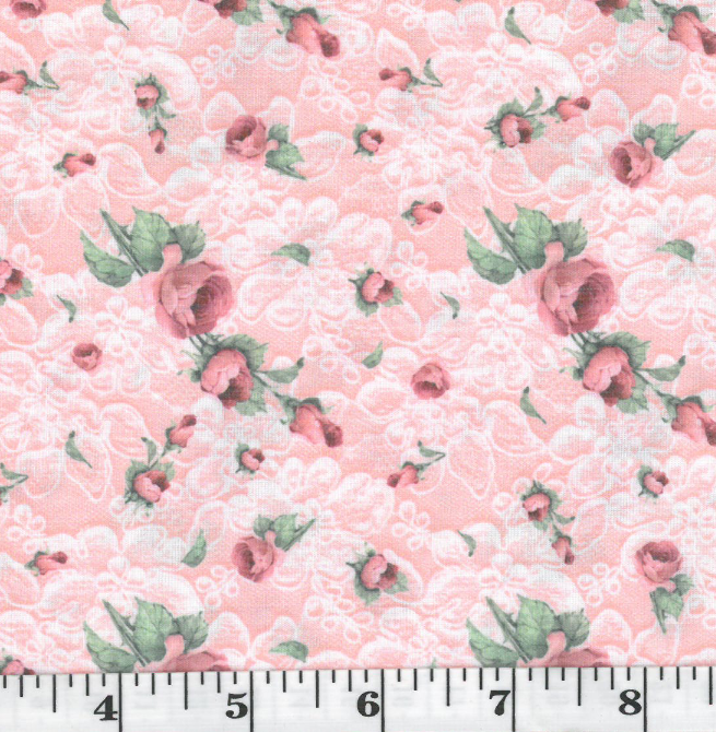 Salmon Floral Cloudy Poly Cotton Fabric
