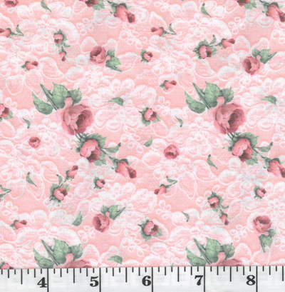 Salmon Floral Cloudy Poly Cotton Fabric