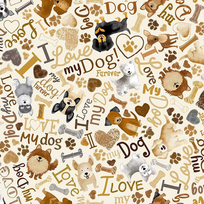 Timeless Treasures Tossed Dogs & Words Quilting Cotton Fabric- Cream