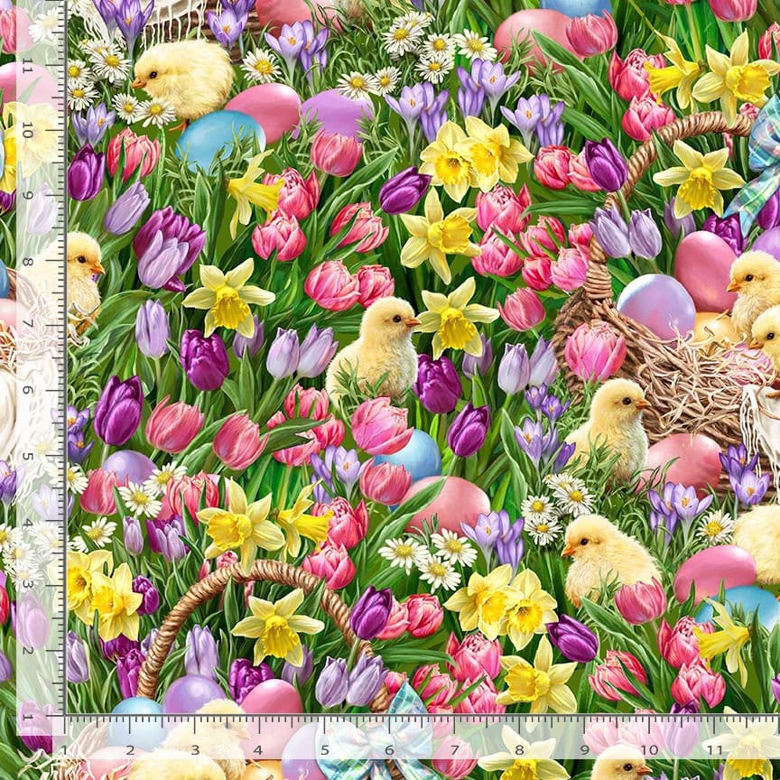 Timeless Treasures Just Hatched Chicks Easter Garden Quilting Cotton Fabric- Multi