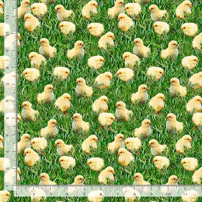 Timeless Treasures Just Hatched Chicks on Grass Quilting Cotton Fabric- Green