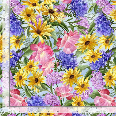 Timeless Treasures Faith Spring Floral Quilting Cotton Fabric- Blue