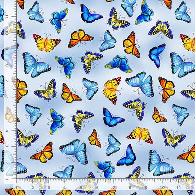 Timeless Treasures Faith Tossed Butterflies Quilting Cotton Fabric- Sky