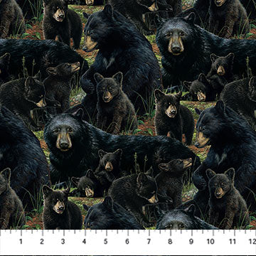 Northcott Bear's Den Packed Bears Quilting Cotton Fabric- Black Multi