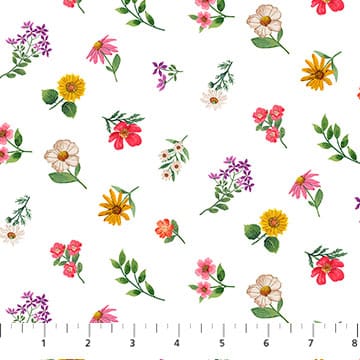 Northcott Hide and Seek Mini Floral Toss Quilting Cotton Fabric- White Multi