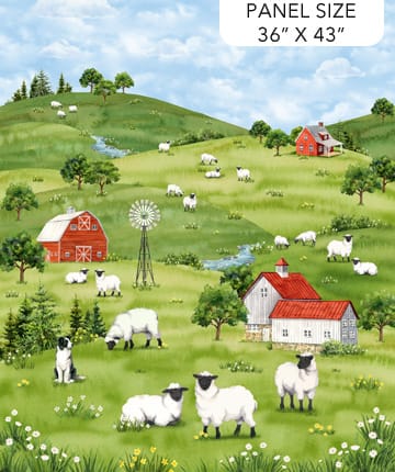 Northcott Counting Sheep 36" Panel Quilting Cotton Fabric- Green Multi