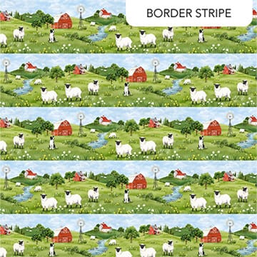 Northcott Counting Sheep Border Stripe Quilting Cotton Fabric- Green Multi