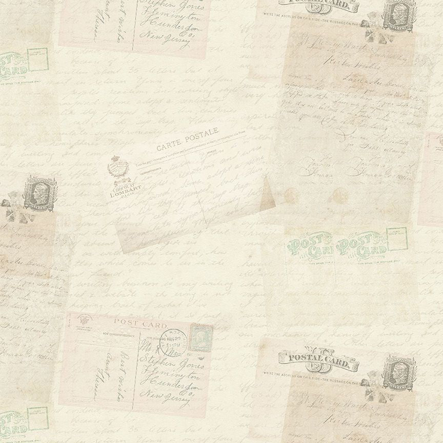 Timeless Treasures Jardin Postcards Quilting Cotton Fabric- Cream