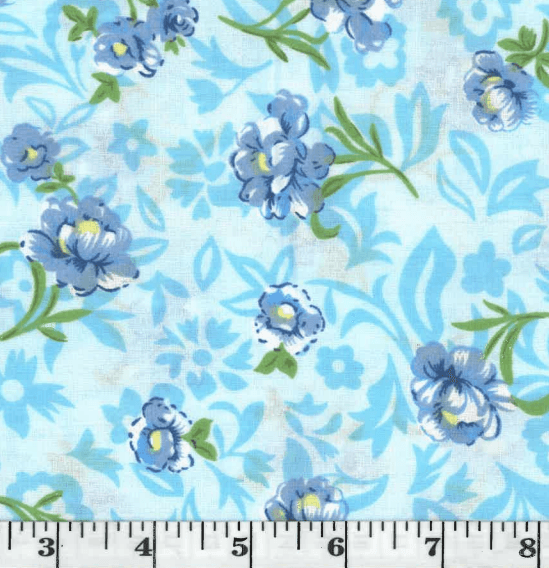 Anna Blue Flowers Poly Cotton Fabric