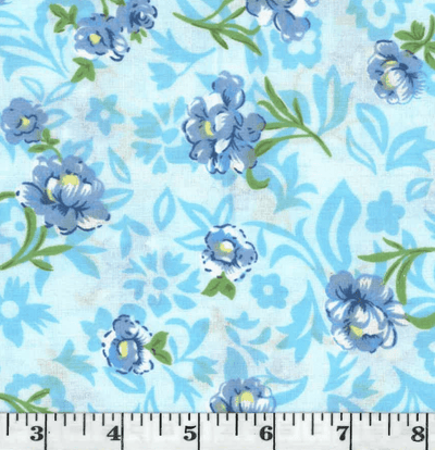 Anna Blue Flowers Poly Cotton Fabric