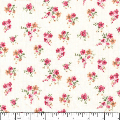 Elsa Cream Flower Bunches Soft Rib Knit Fabric