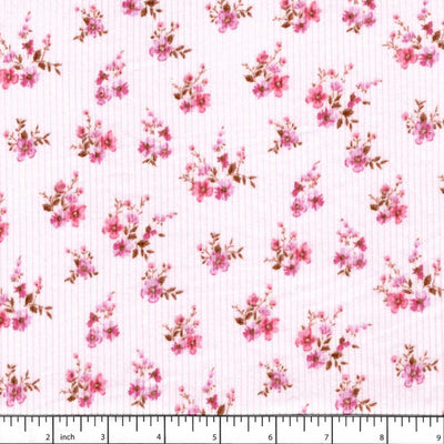 Elsa Pink Flower Bunches Soft Rib Knit Fabric