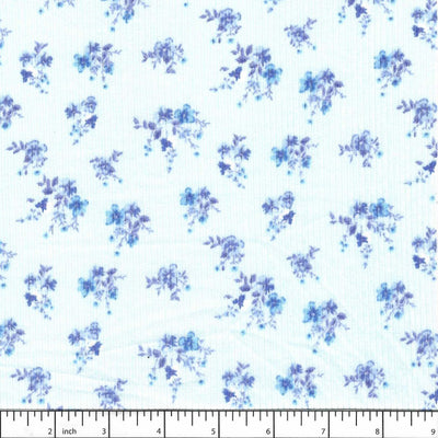 Elsa Light Blue Flower Bunches Soft Rib Knit Fabric