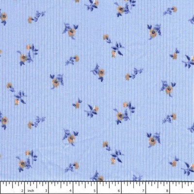 Hadassah Blue Floral Soft Rib Knit Fabric