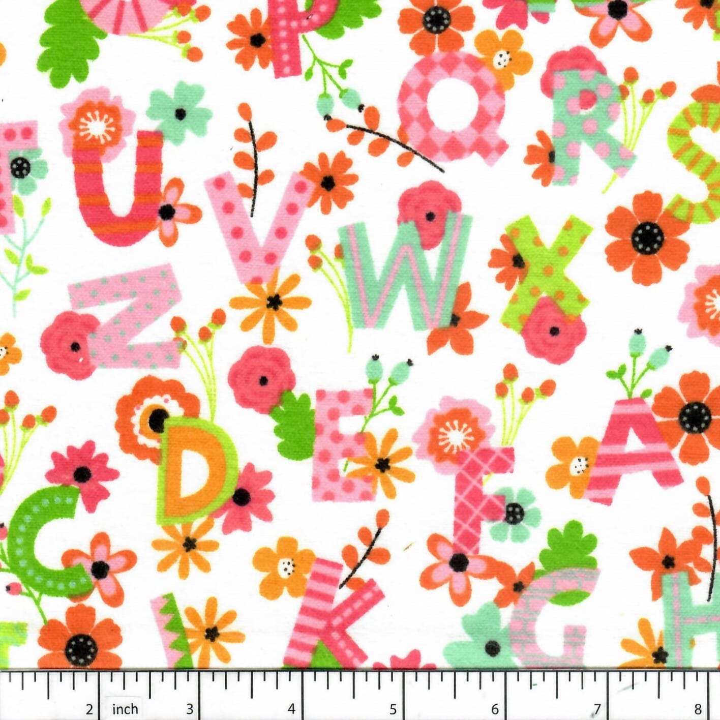 Spring Alphabet & Flowers Flannel Fabric