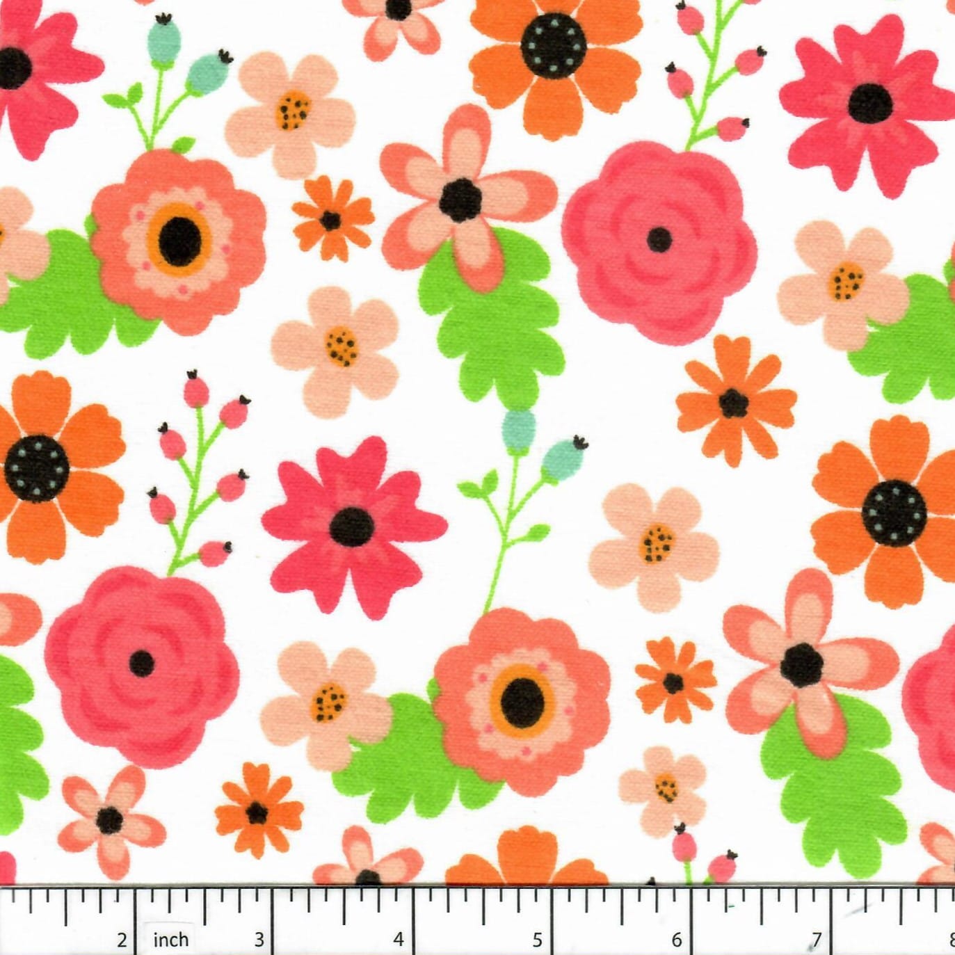 White Spring Flowers Flannel Fabric