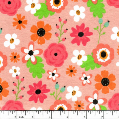 Pink Spring Flowers Flannel Fabric