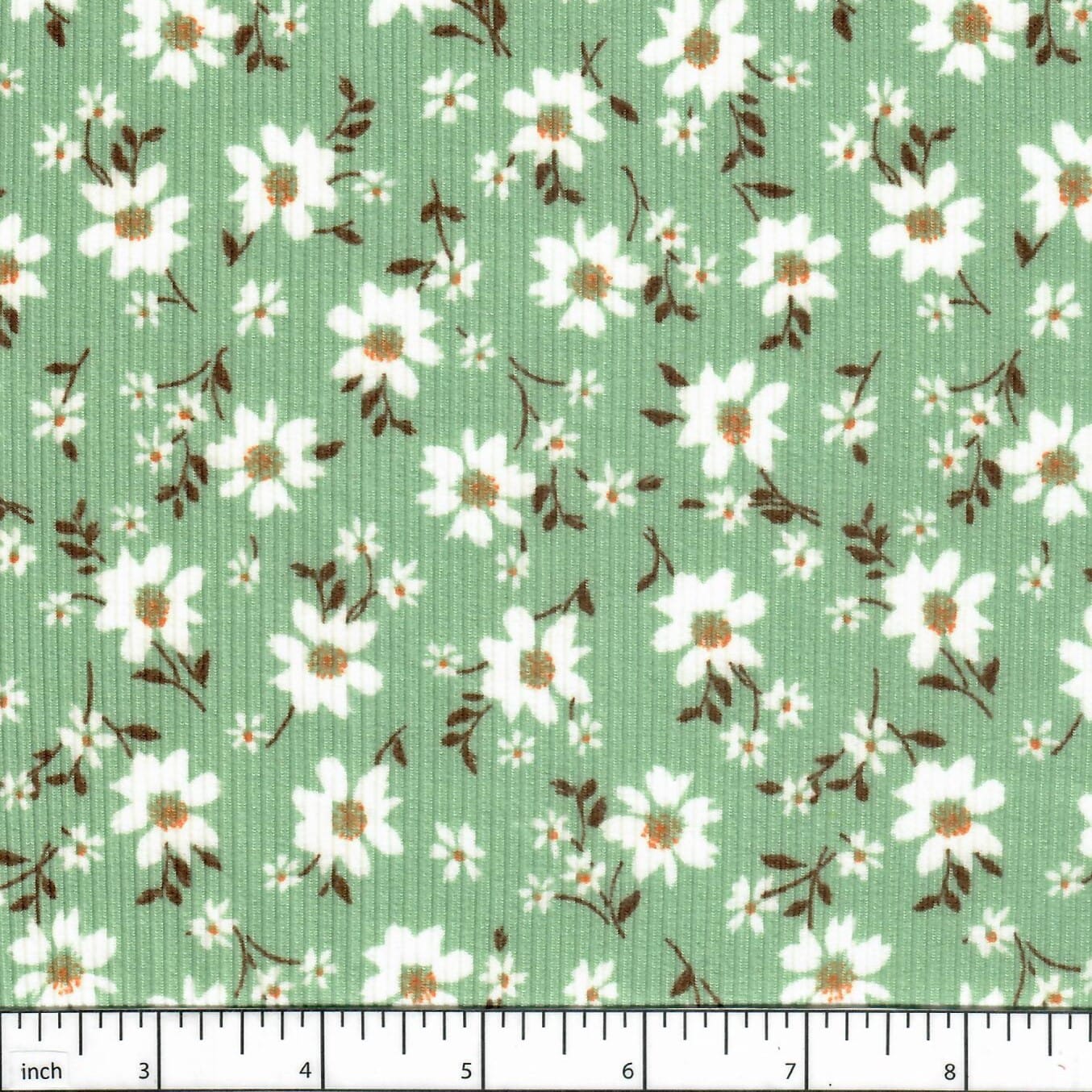 Mary Sage Flowers Soft Rib Knit Fabric