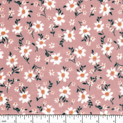 Mary Mauve Flowers Soft Rib Knit Fabric