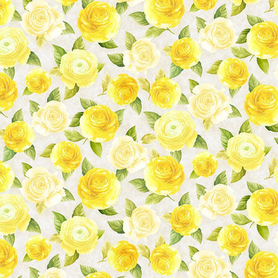 Timeless Treasures Lemon Bouquet Yellow Roses Quilting Cotton Fabric- Cream