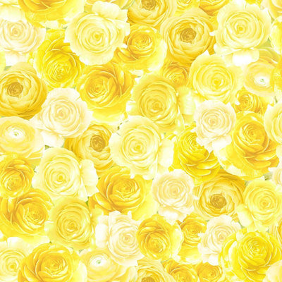 Timeless Treasures Lemon Bouquet Packed Roses Quilting Cotton Fabric- Yellow