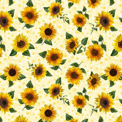 Timeless Treasures Sunflower Collection Tossed Pretty Sunflowers Quilting Cotton Fabric- Cream