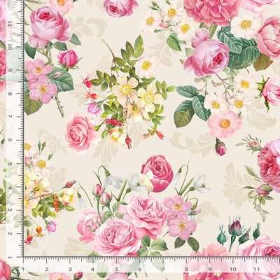 Timeless Treasures Belle Fleur Large Floral Bouquets Quilting Cotton Fabric- Cream